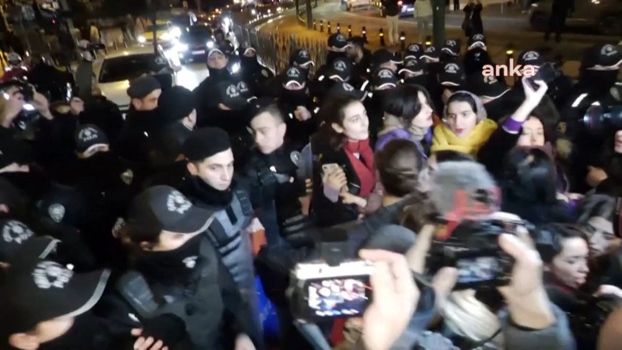 Kadına yönelik şiddete karşı yürüyen kadınlara polis şiddeti