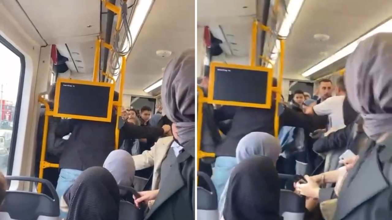Metroda tartıştığı kişiye tekme atıp küfretti