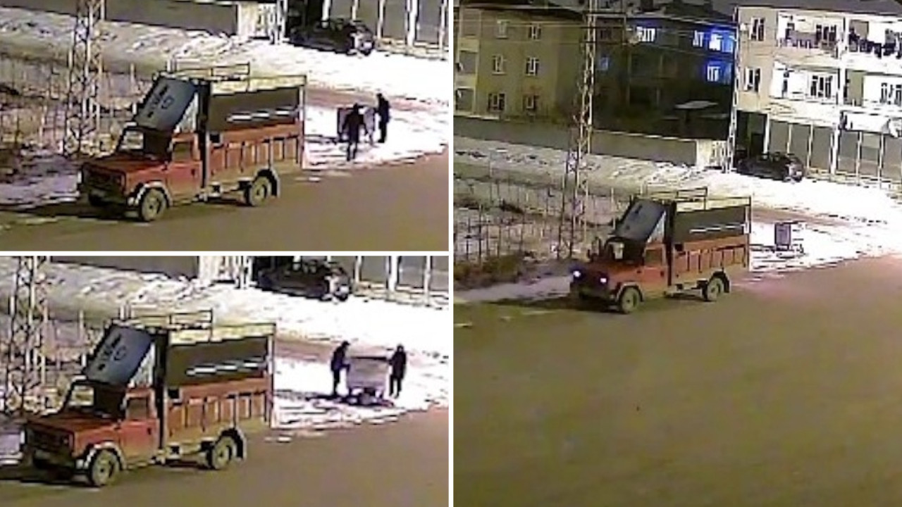 Çöp konteynerini kamyonete yükleyip çaldılar
