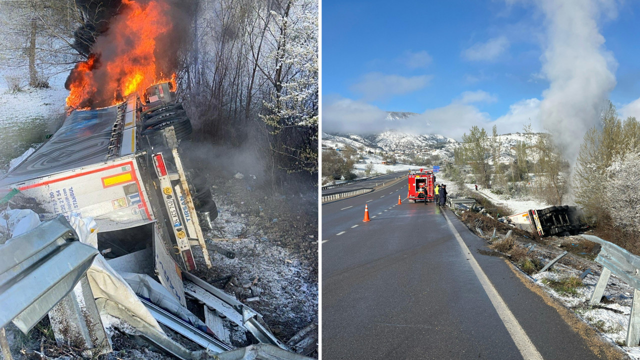 Devrildikten sonra alev alan TIR'ın sürücüsü öldü