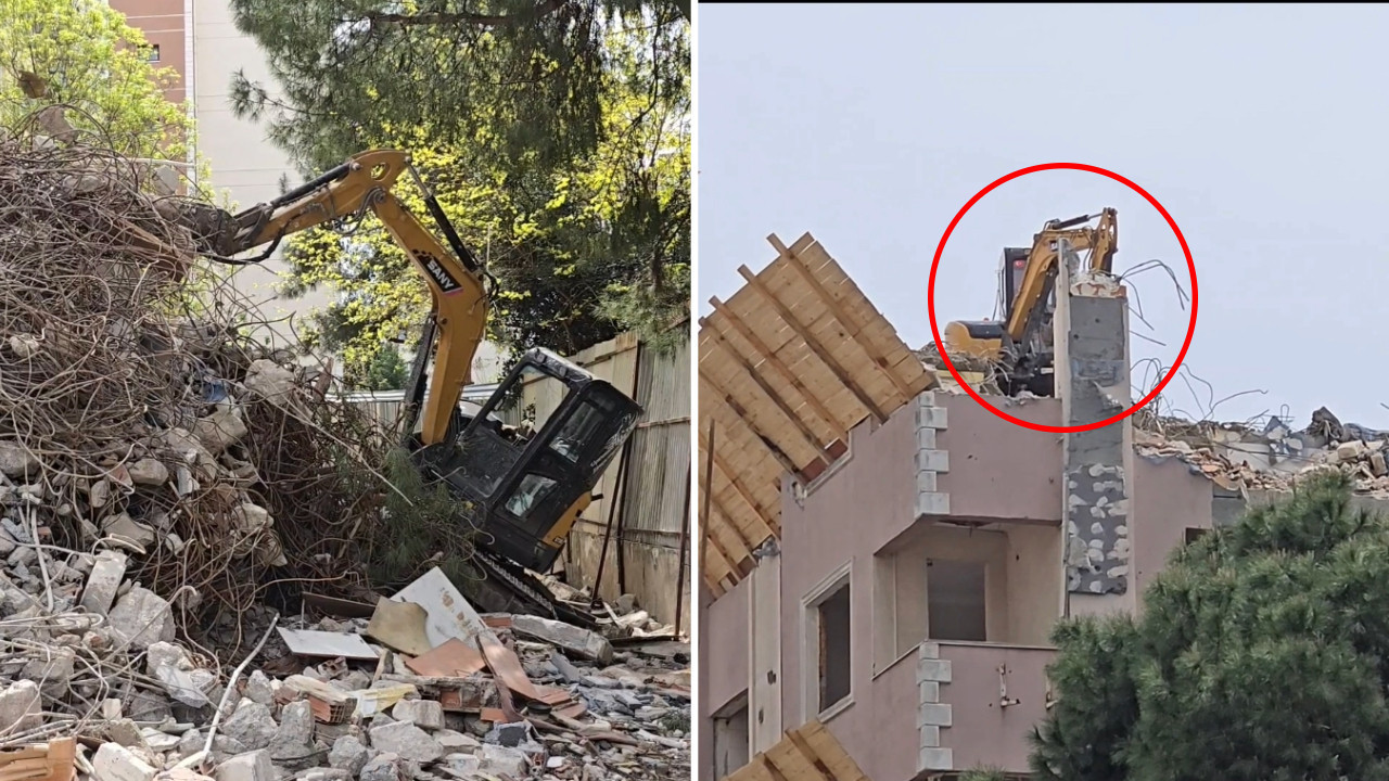 Kepçeyle beşinci kattan düştü