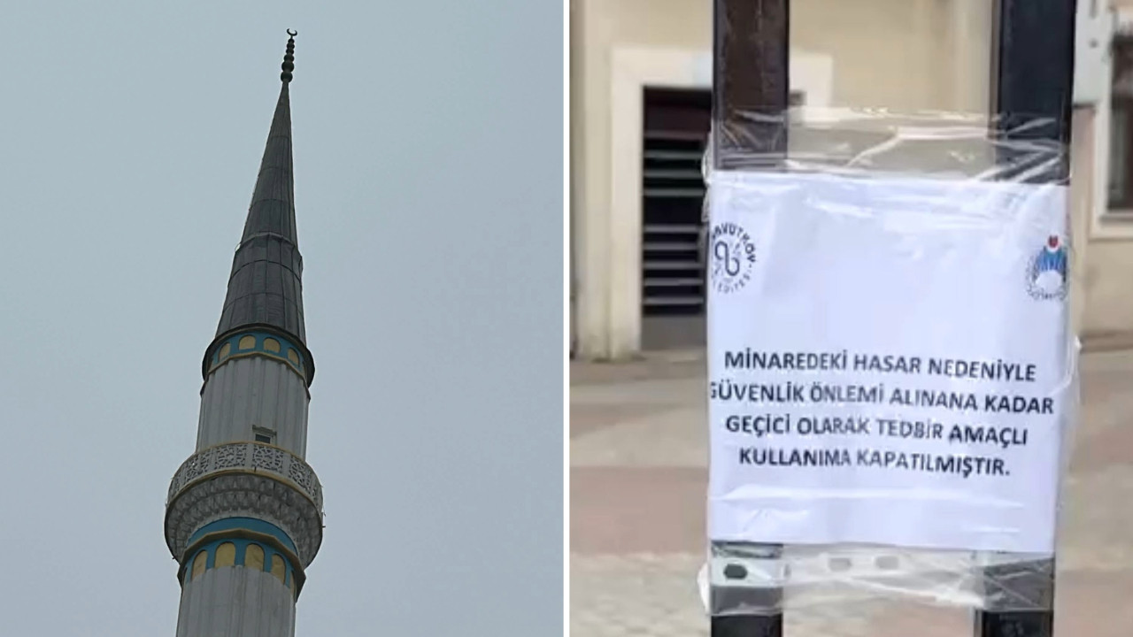 Depremde minaresi hasar gören camii mühürlendi