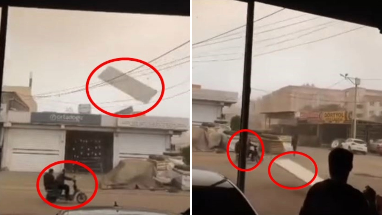 Uçan levha motosikletlileri saniyelerle teğet geçti