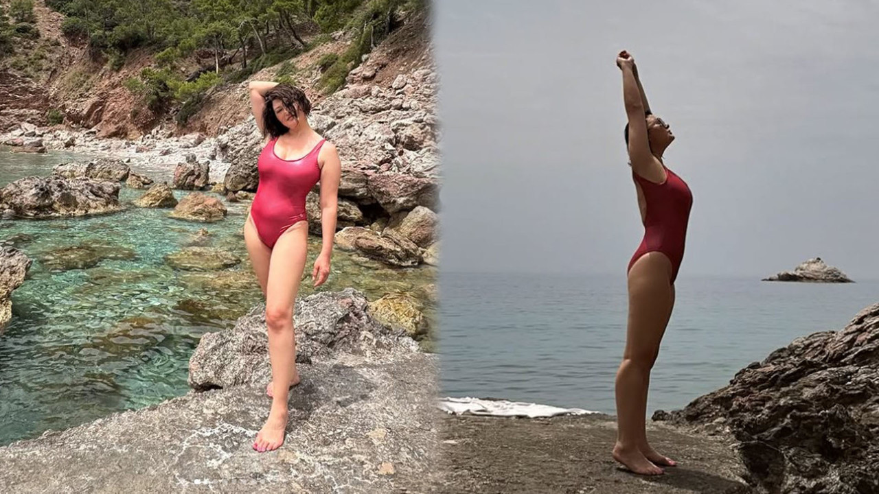 Nurgül Yeşilçay sezonu açtı! Kırmızı mayolu pozuyla dikkat çekti