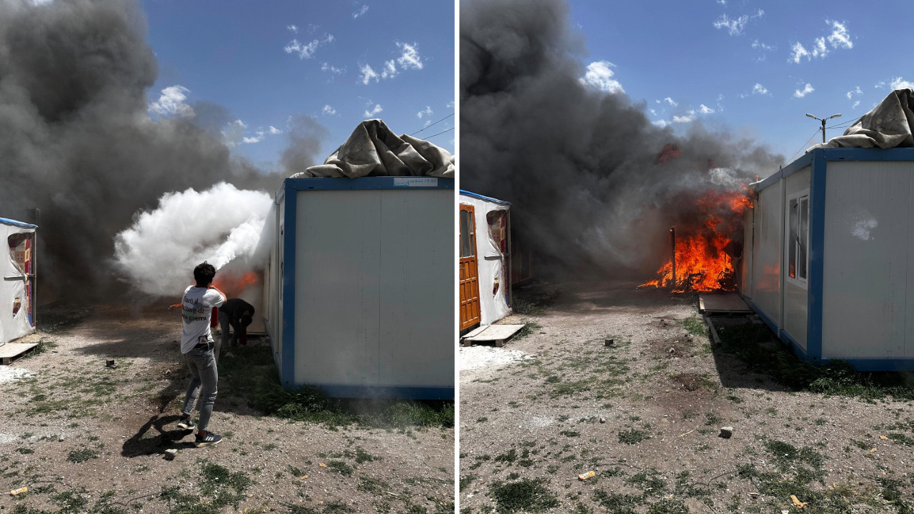 Depremzedeler bu kez de yangınla mücadele ediyor