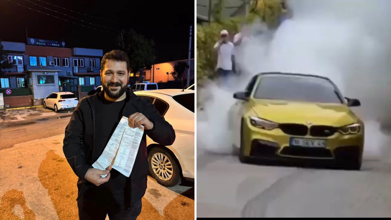 Drift cezası yedi, emniyetin önünde poz verdi