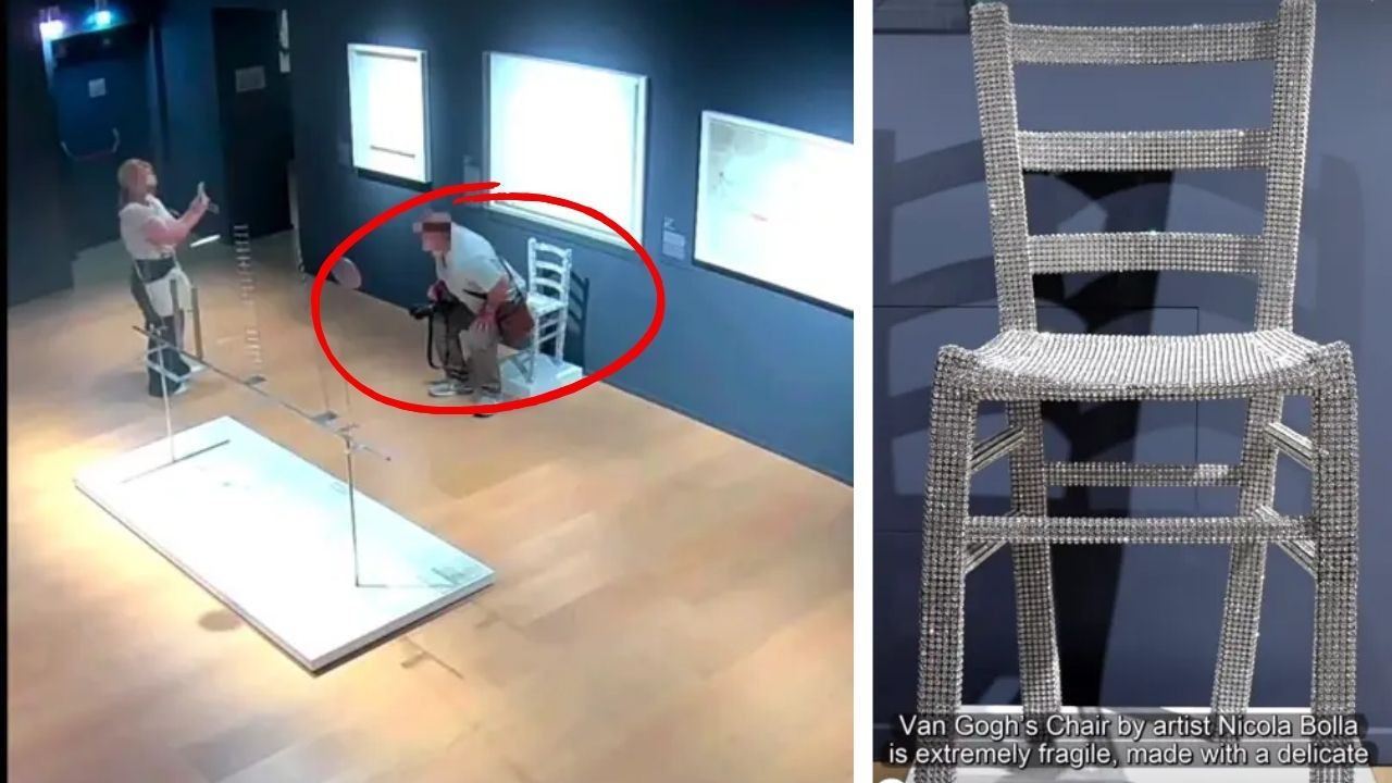 Turistlerin sanat terörü: Swarovski taşlarla kaplı sandalyeye oturup kırdı