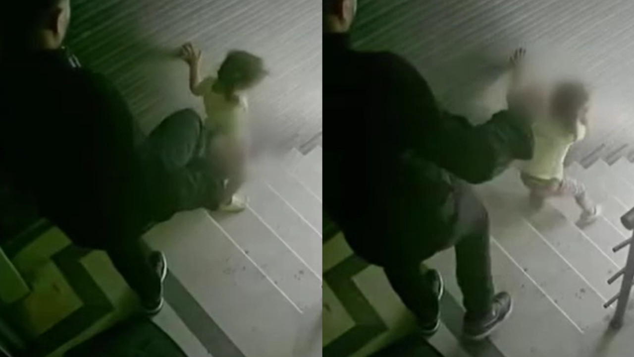 Kızını tekmeleyerek merdivenlerden yuvarlayan baba tahliye edildi