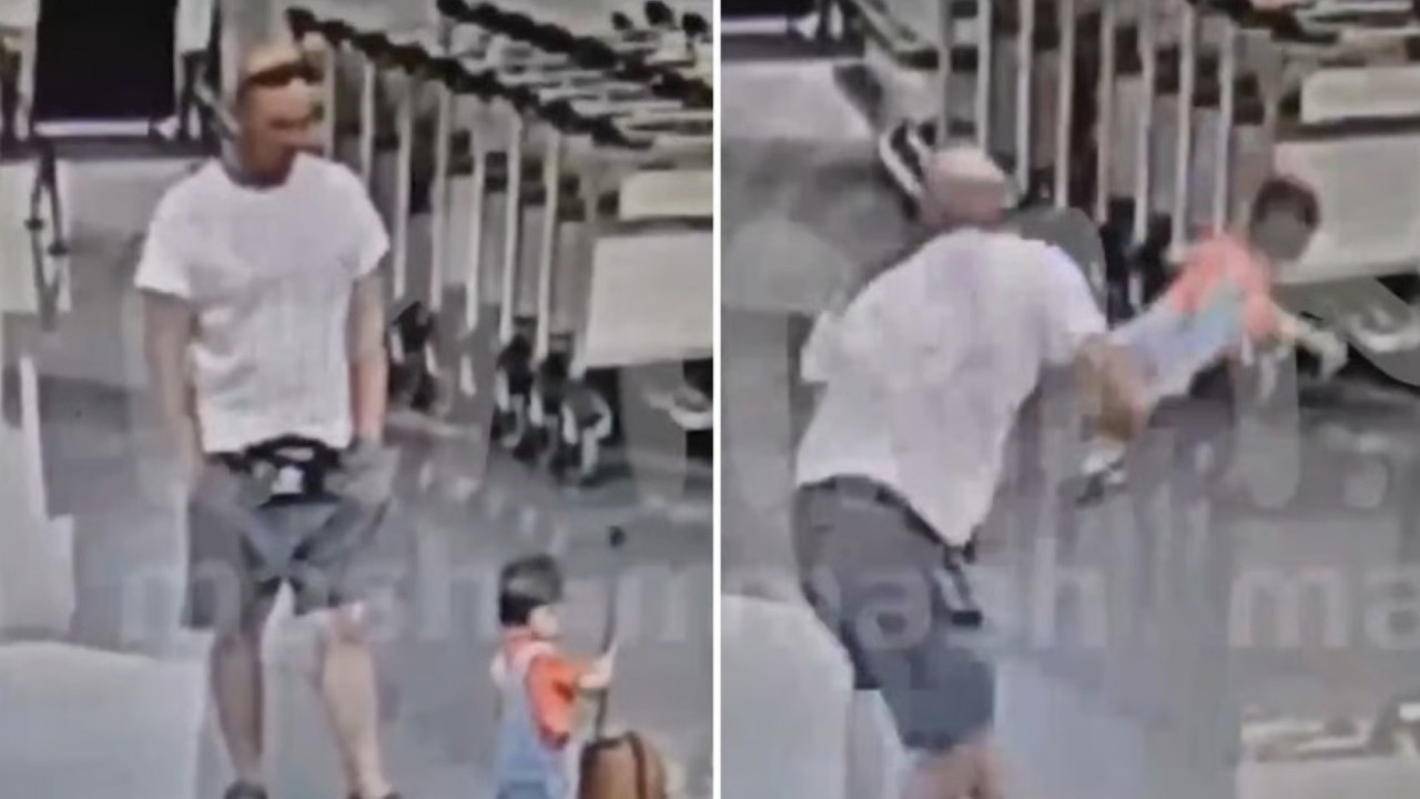 Havaalanında dehşet: Küçük çocuğu yere fırlattı