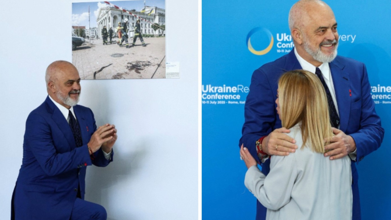 Meloni'yi görünce yine önünde diz çöktü