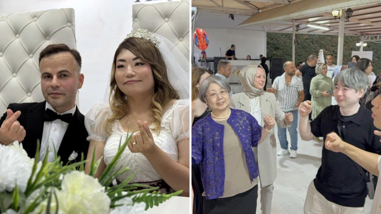 Japonya'dan Düzce'ye gelin geldi: Erik dalı oynayıp horon teptiler