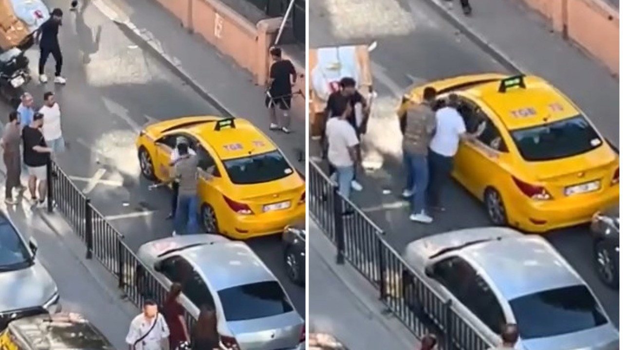 Trafikte dehşet anları: Taksiciye silah çekip yumrukladı