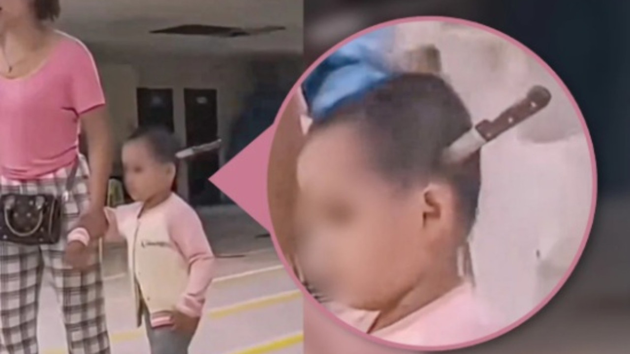 Küçük kız kafasında bıçakla hastaneye gitti