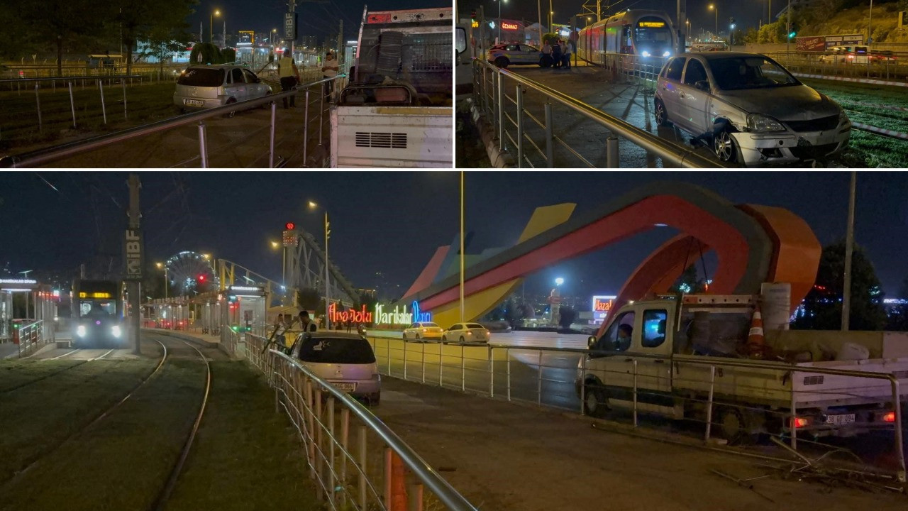 Tramvay yoluna giren alkollü sürücü önce kaçtı sonra geri geldi