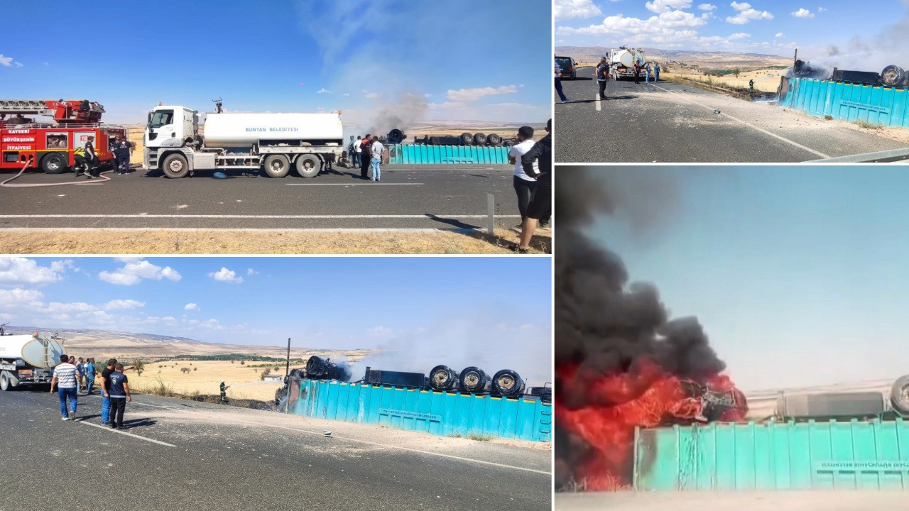 Yan yatıp yanan TIR'dan son anda atlayarak kurtuldu