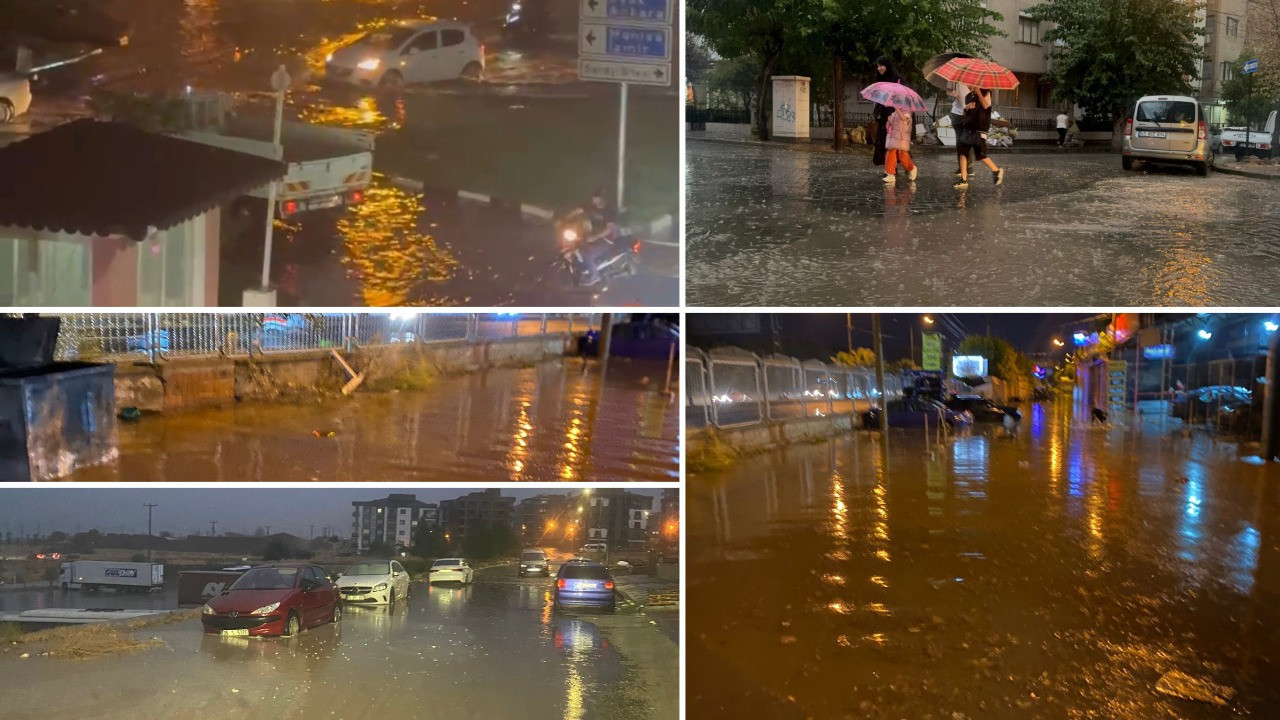 Turgutlu'da sağanak, yollar göle döndü