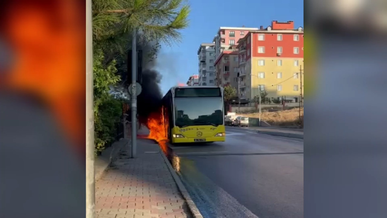 Seyir halindeki İETT otobüsü alev aldı