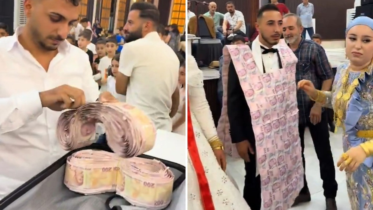 Düğünde damada 200 TL’lik banknotlarla hazırlanmış yelek giydirildi
