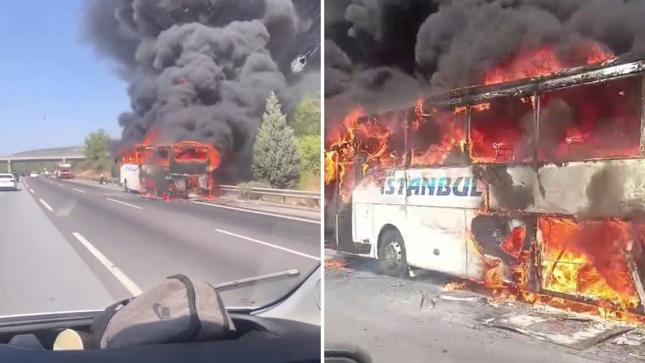 Mersin’de yolcu otobüsü alev alev yandı: Yolcular son anda kurtuldu