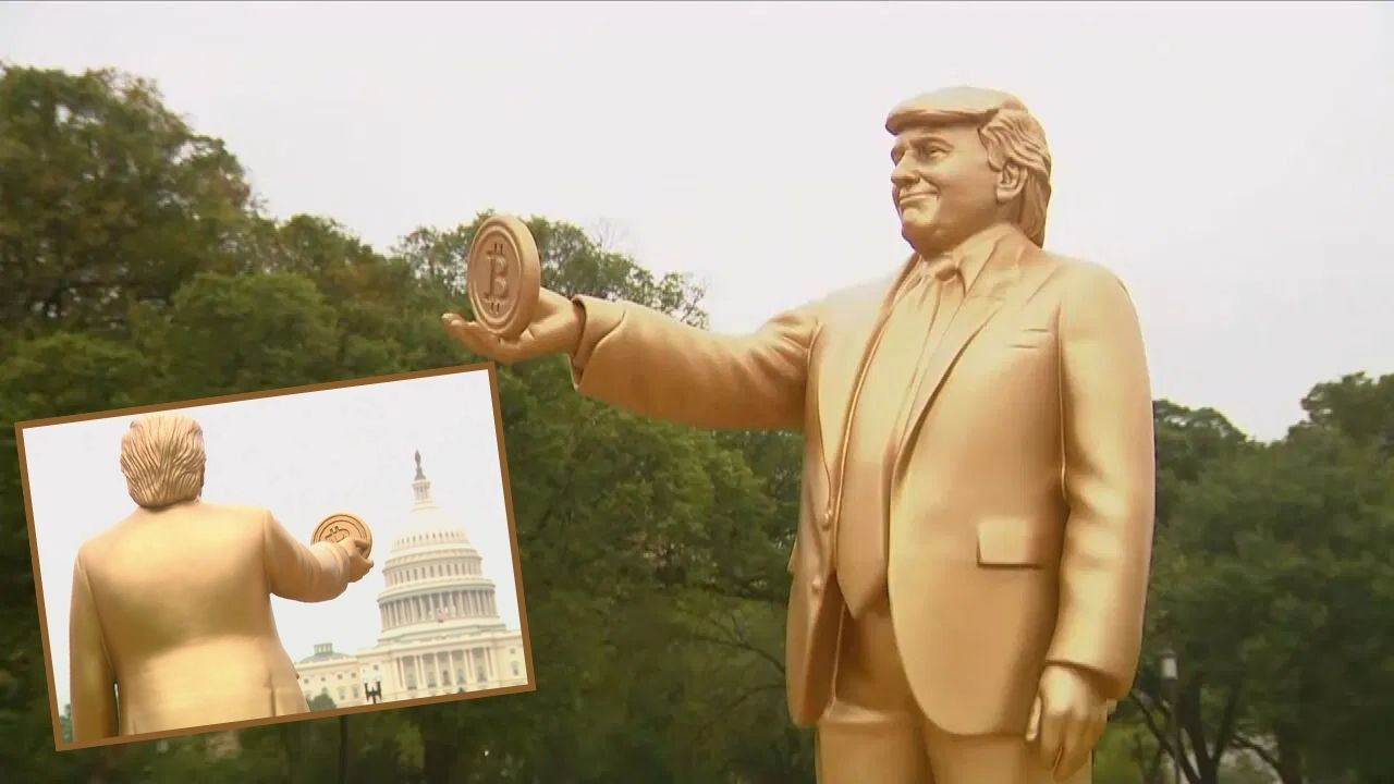 Kongre binası önünde altın Trump heykeli