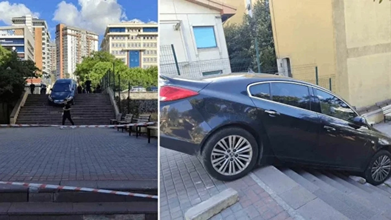 Görenler şaşkınlığını gizleyemedi: Merdivende asılı kaldı