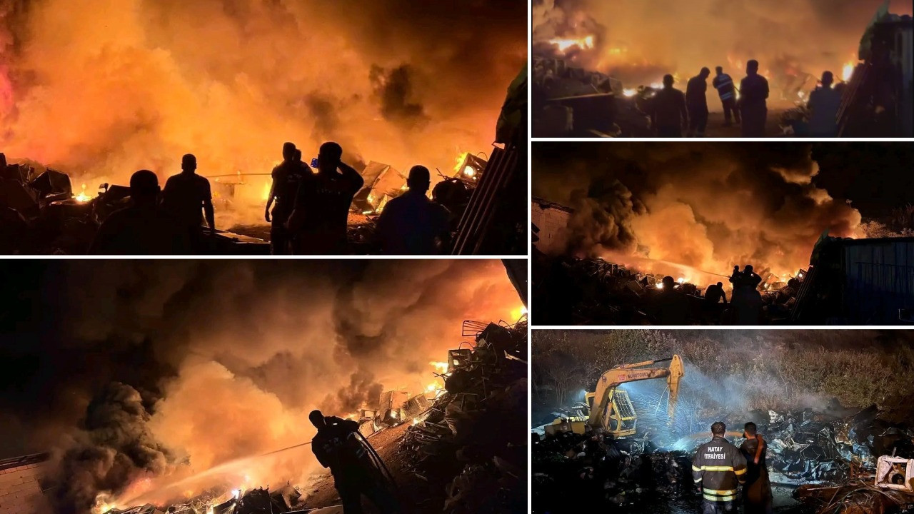 Hurdalıkta çıkan yangın geceyi aydınlattı