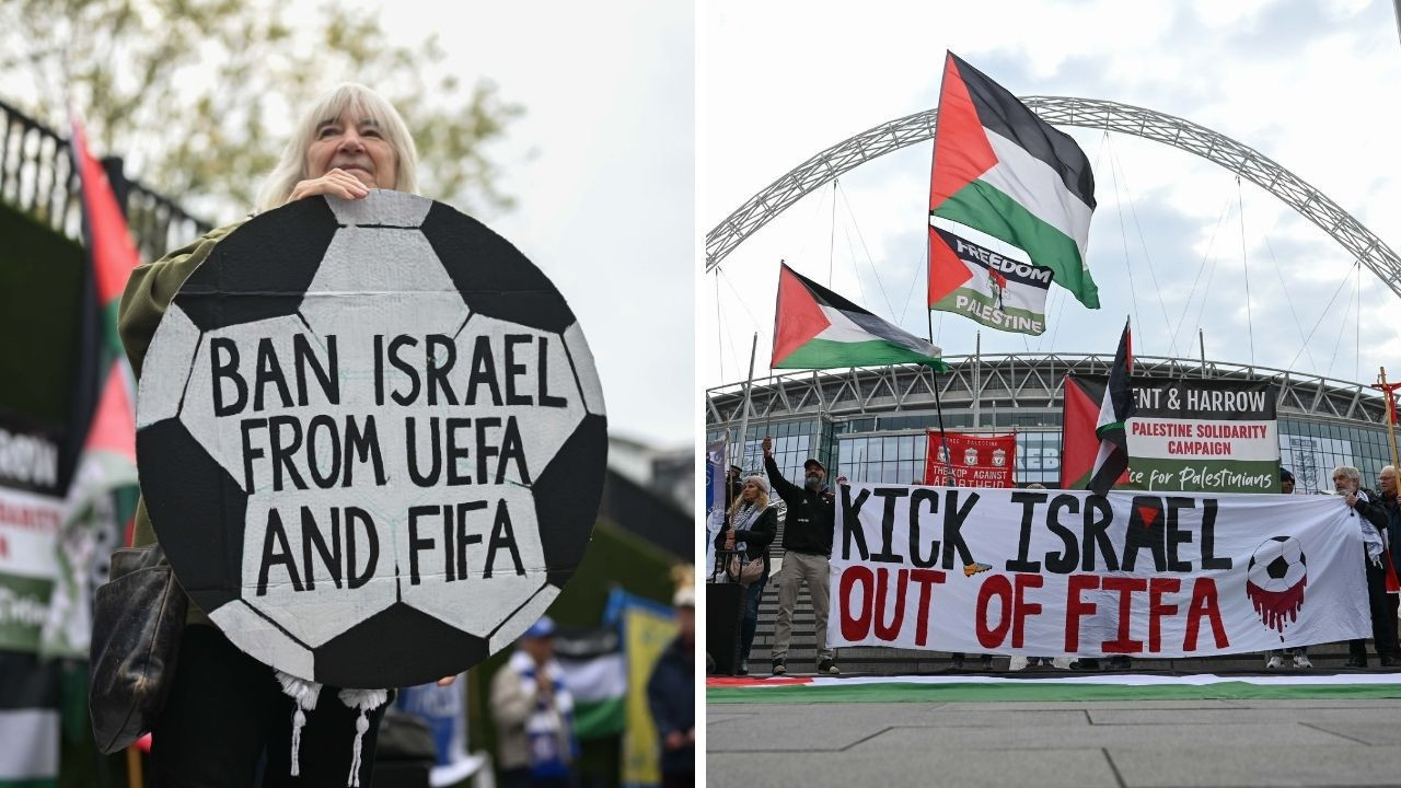 Filistin için Wembley'e yürüdüler: 'İsrail'i FIFA'dan atın!'