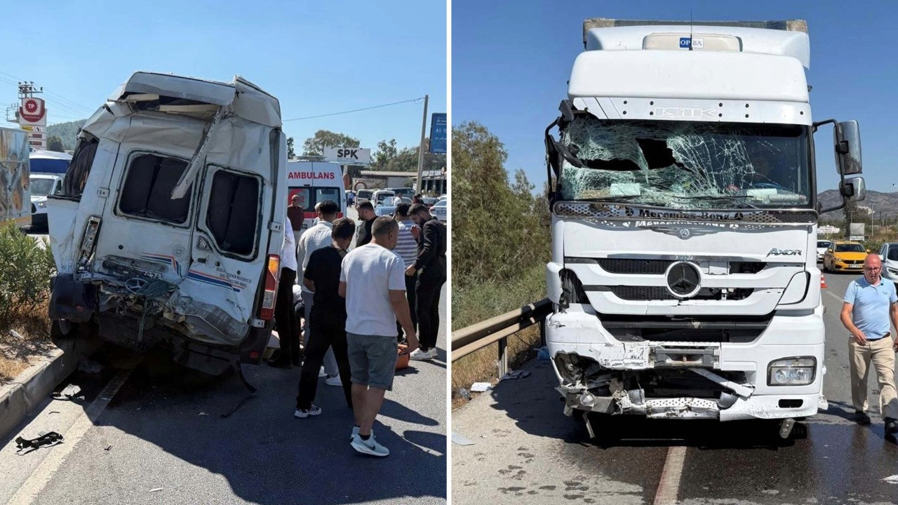 Milas'ta minibüs ile çekici çarpıştı: 1 ölü, 10 yaralı