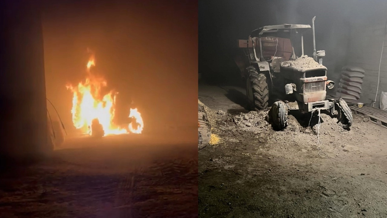 Konya'da traktör alev alev yandı