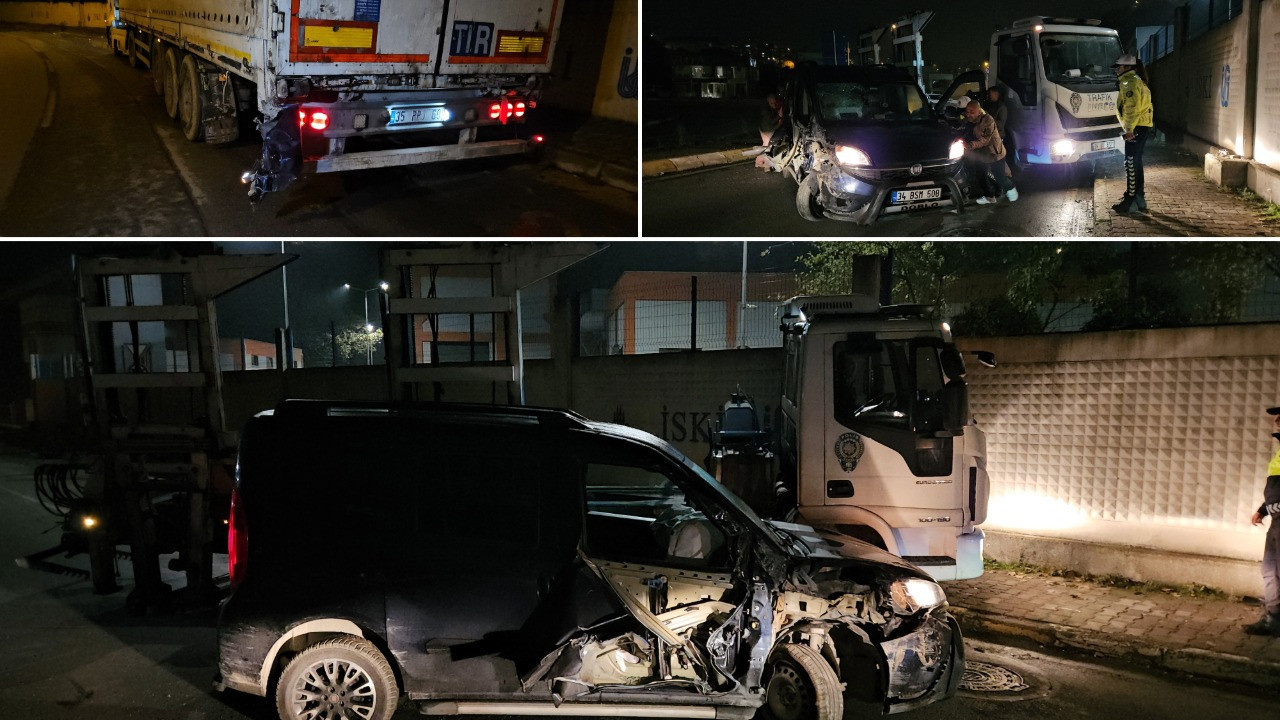 Park halindeki TIR'a çarptı, ağır hasarlı aracını bırakıp kaçtı