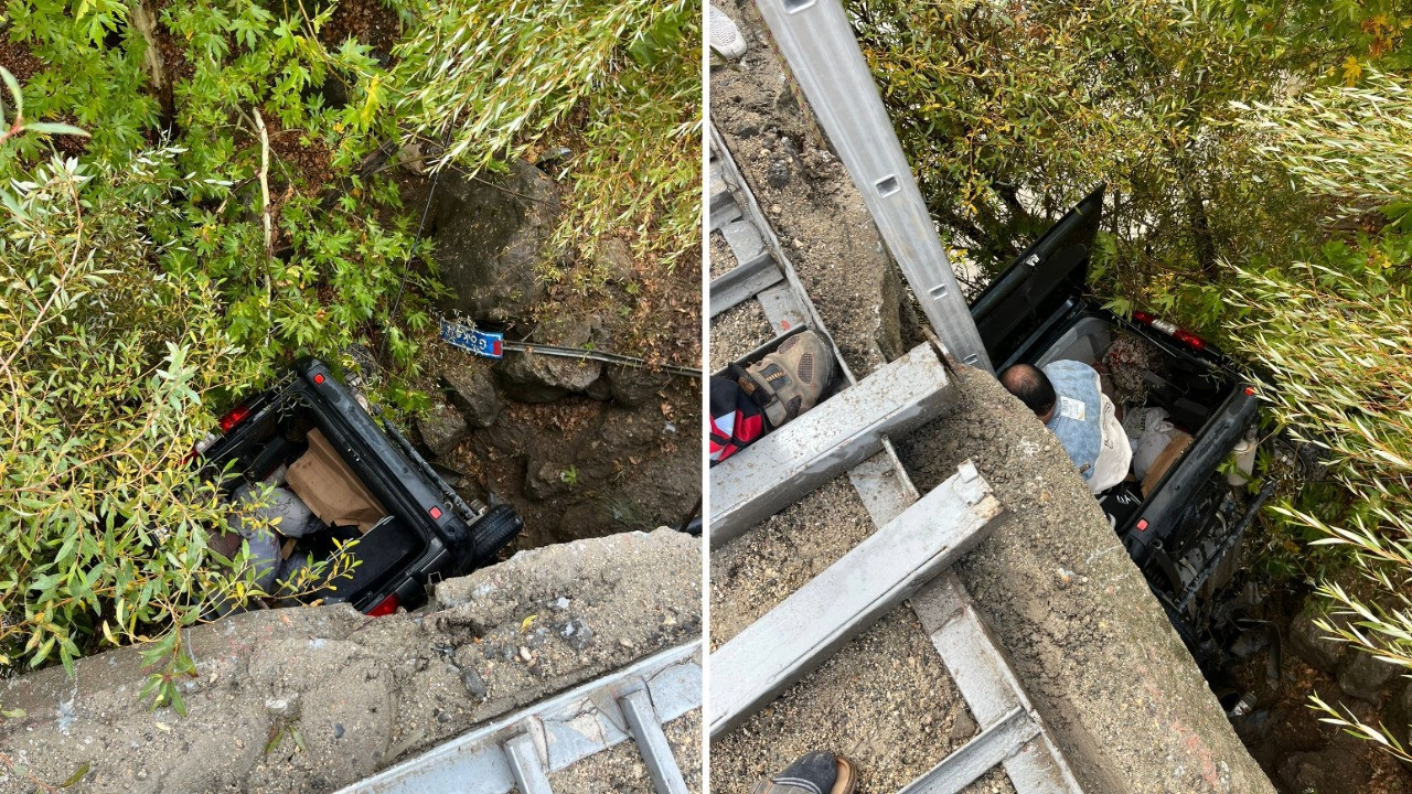 Köprüden uçtu, ağaca takıldı