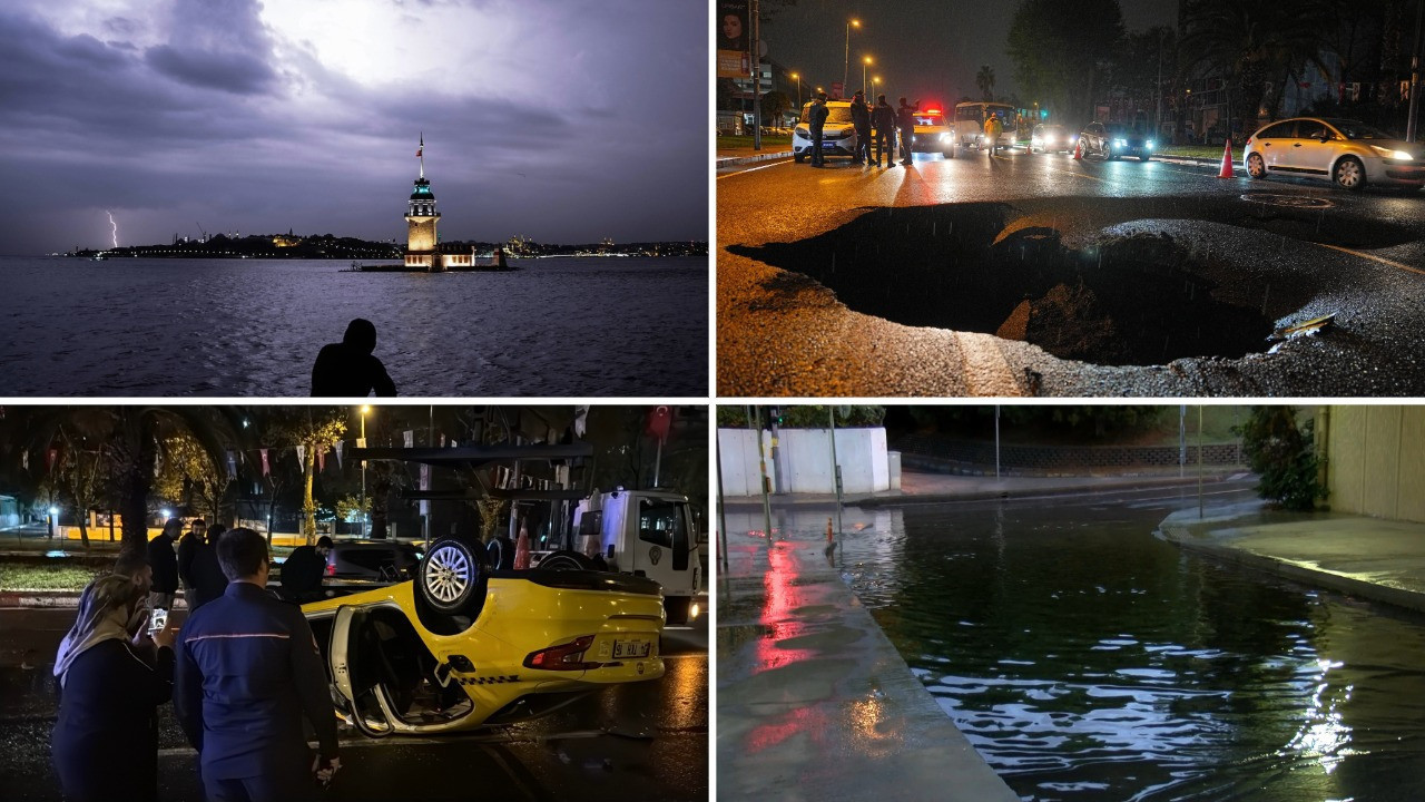 İstanbul'da sağanak: En işlek caddelerden birinde yol çöktü, alt geçidi su bastı