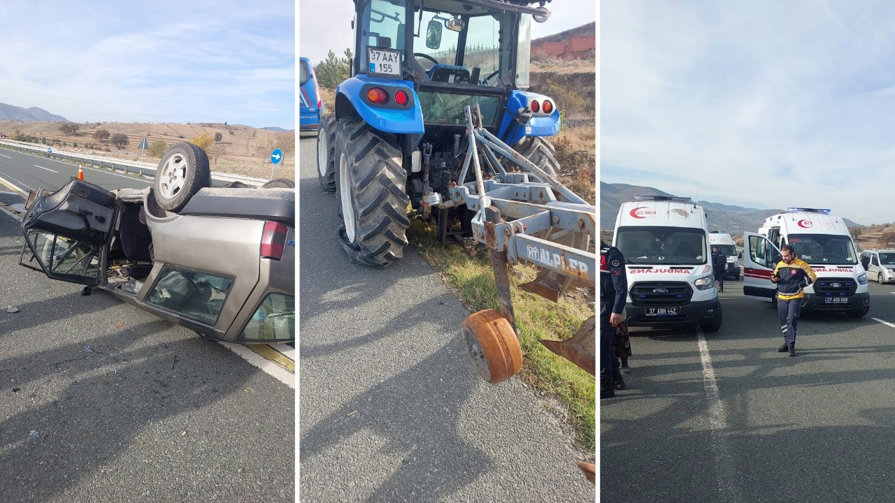 Otomobil traktöre çarptı: Araç takla attı, 5 yaralı