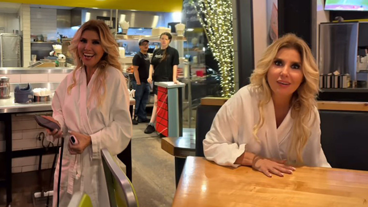 Gülben Ergen bornozuyla hamburgerciye gitti