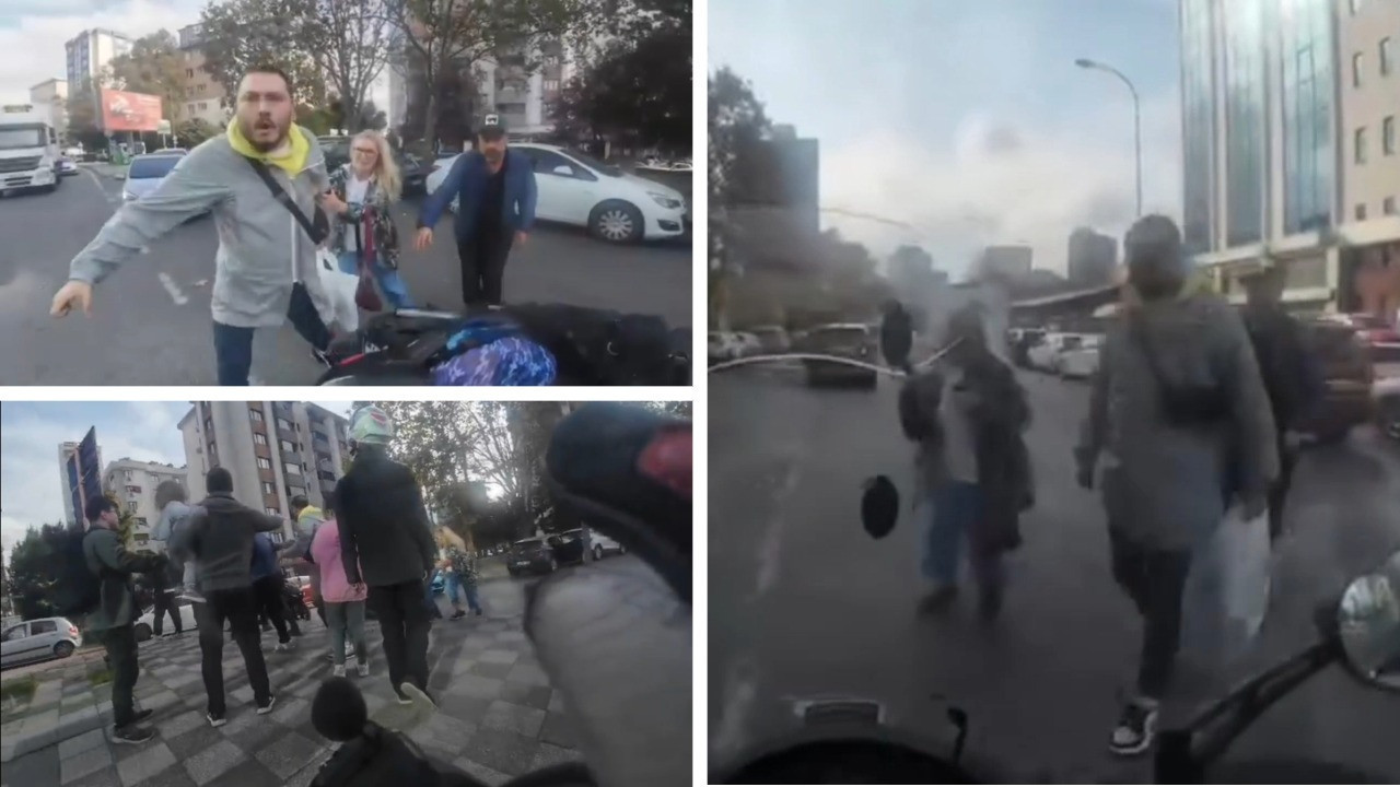 Motosikletliye sokak ortasında tekme tokat saldırı