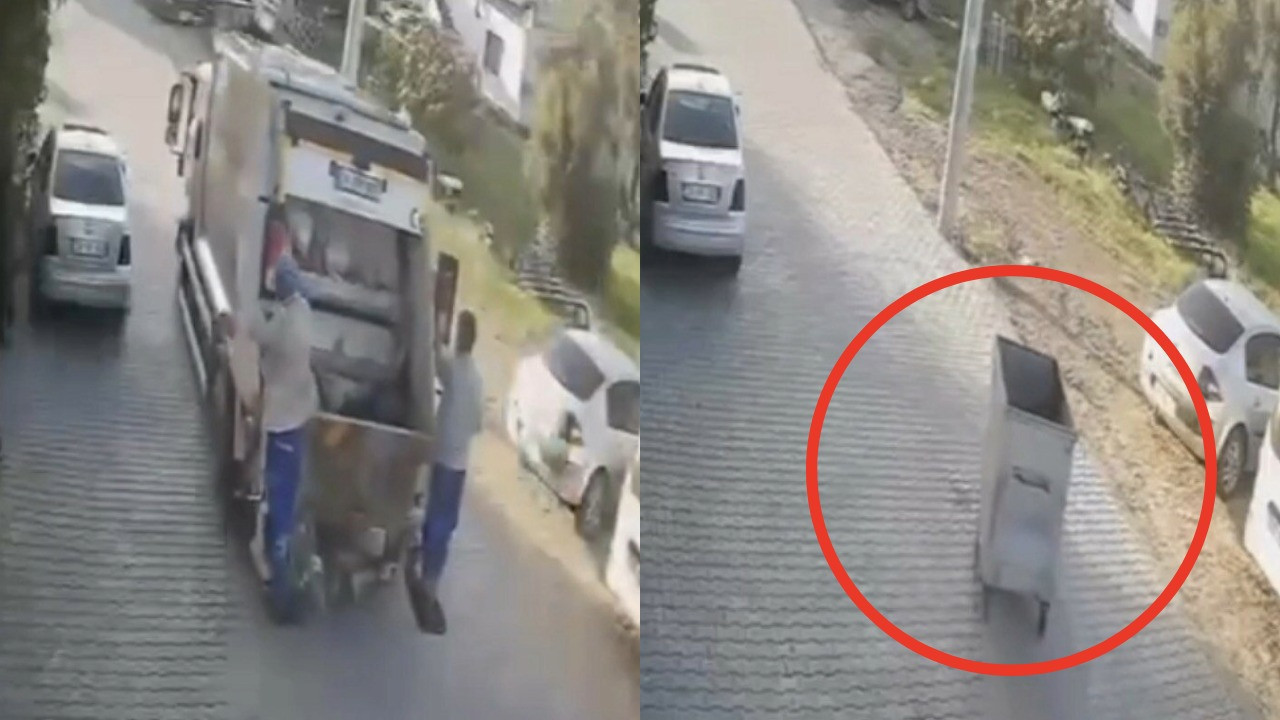 “Beni de alın” der gibi… Konteyner kamyonun peşine takıldı!