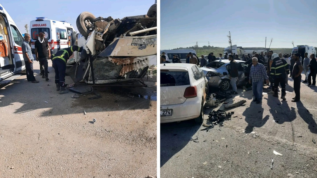 Hatay'da üç otomobil birbirine girdi