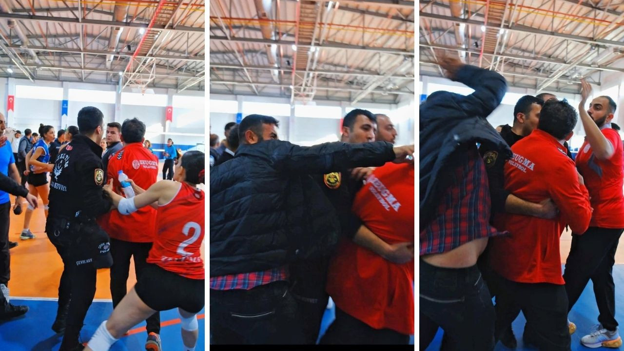 Kadın voleybol maçında erkekler kavga etti