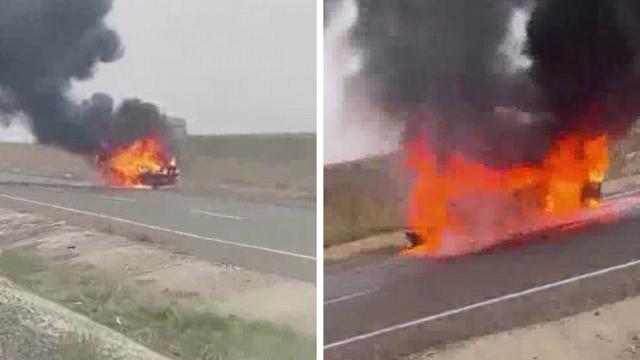 Seyir halindeki aracı alevler sardı