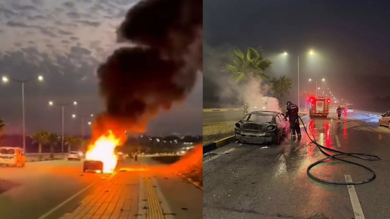 Seyir halindeki otomobil alev alev yandı