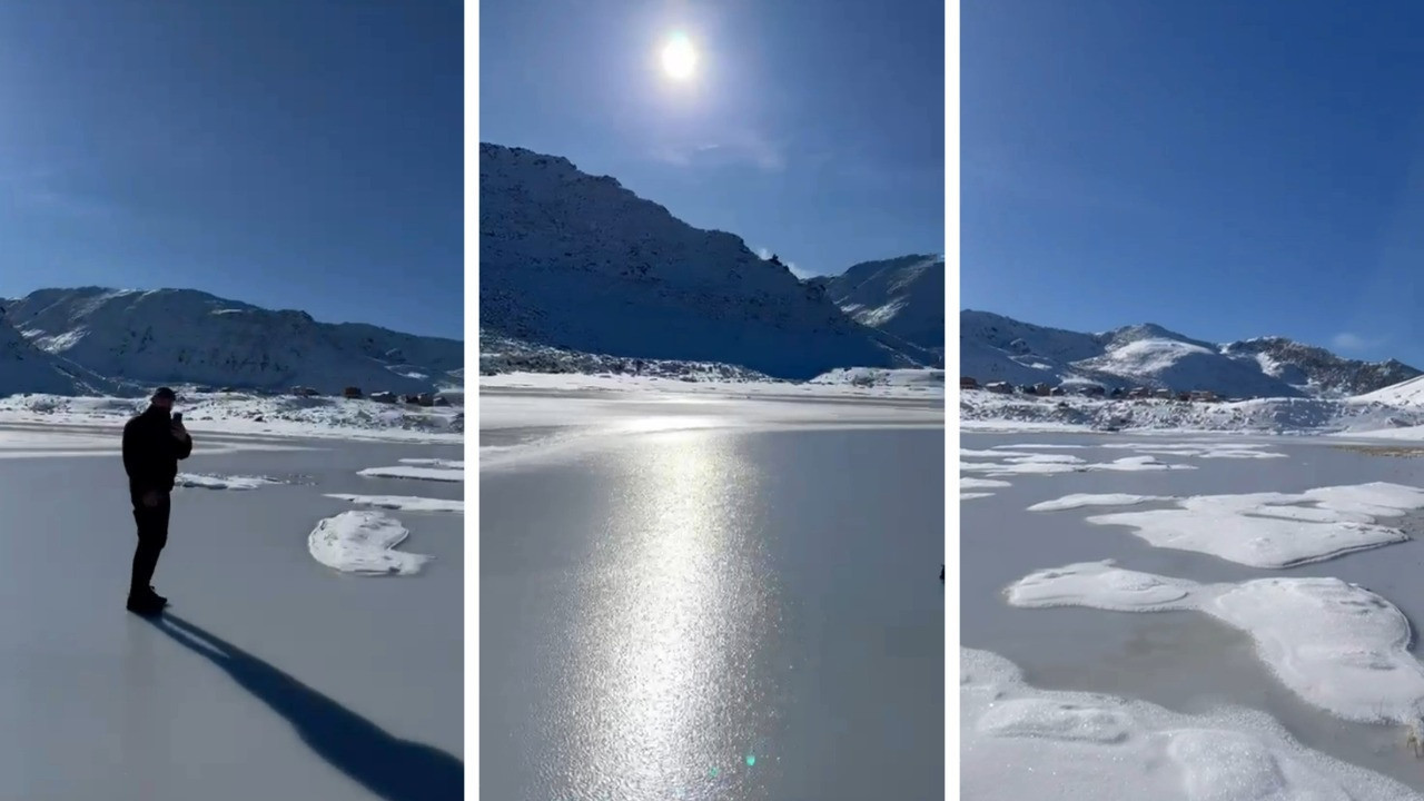Termometreler eksi 13’ü gördü: Yaylada gölün yüzey…