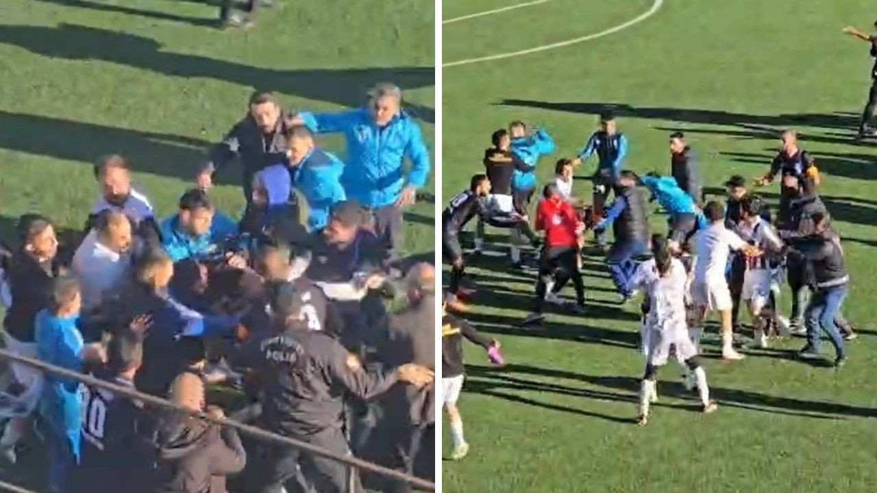 Amatör maçta tekme ve yumruklar havada uçuştu