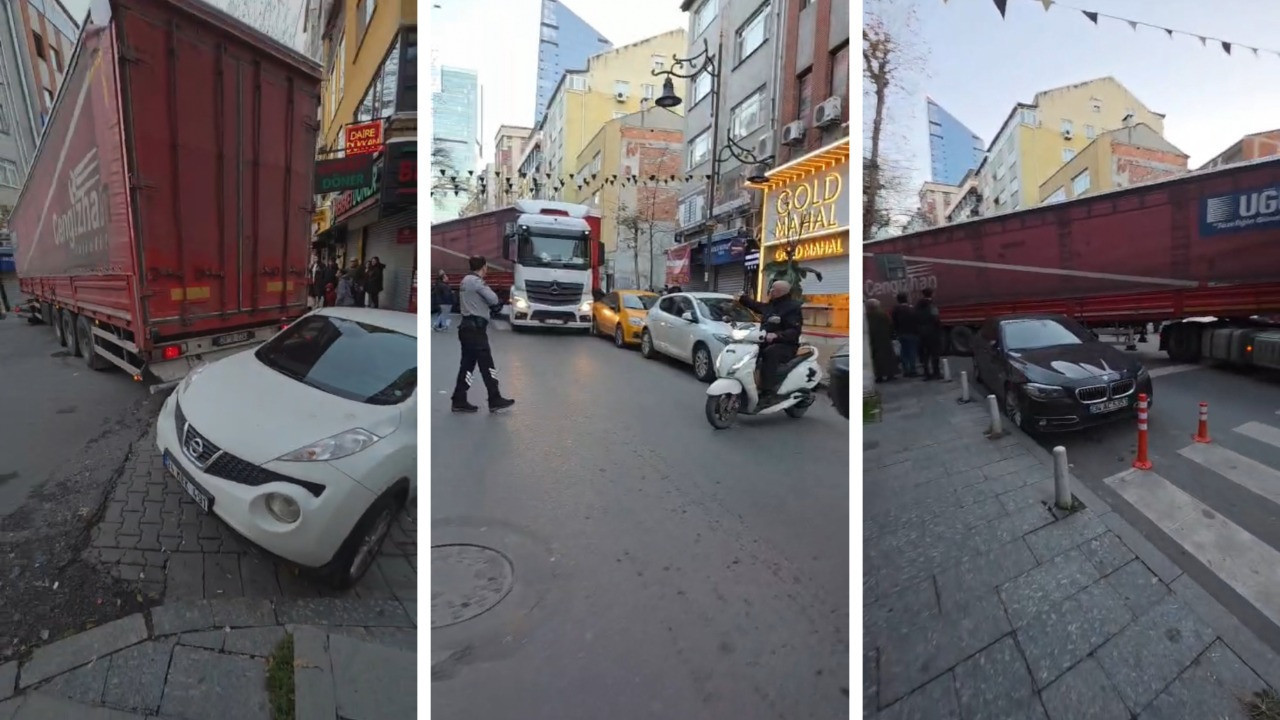 TIR manevrası mahalleyi ayağa kaldırdı: Park halindeki araçlara çarptı