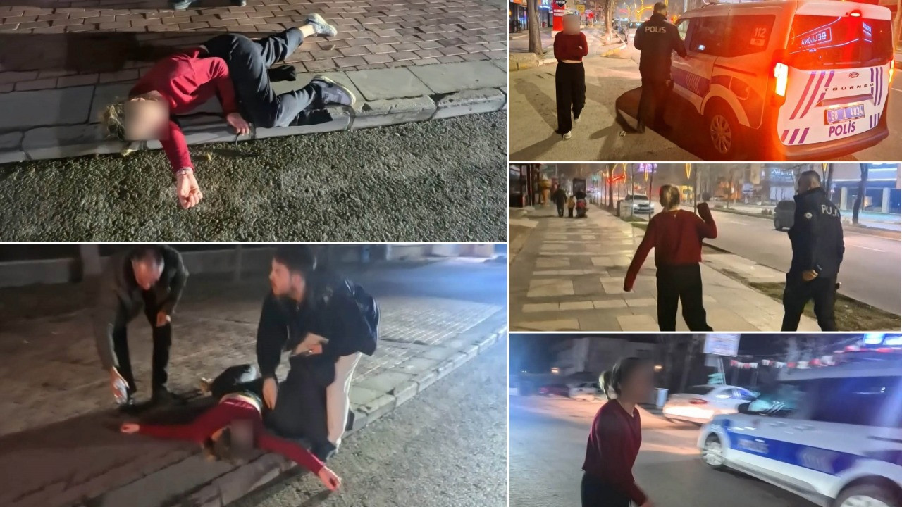 Kaldırıma yatıp çığlık attı, polisi görünce kaçtı