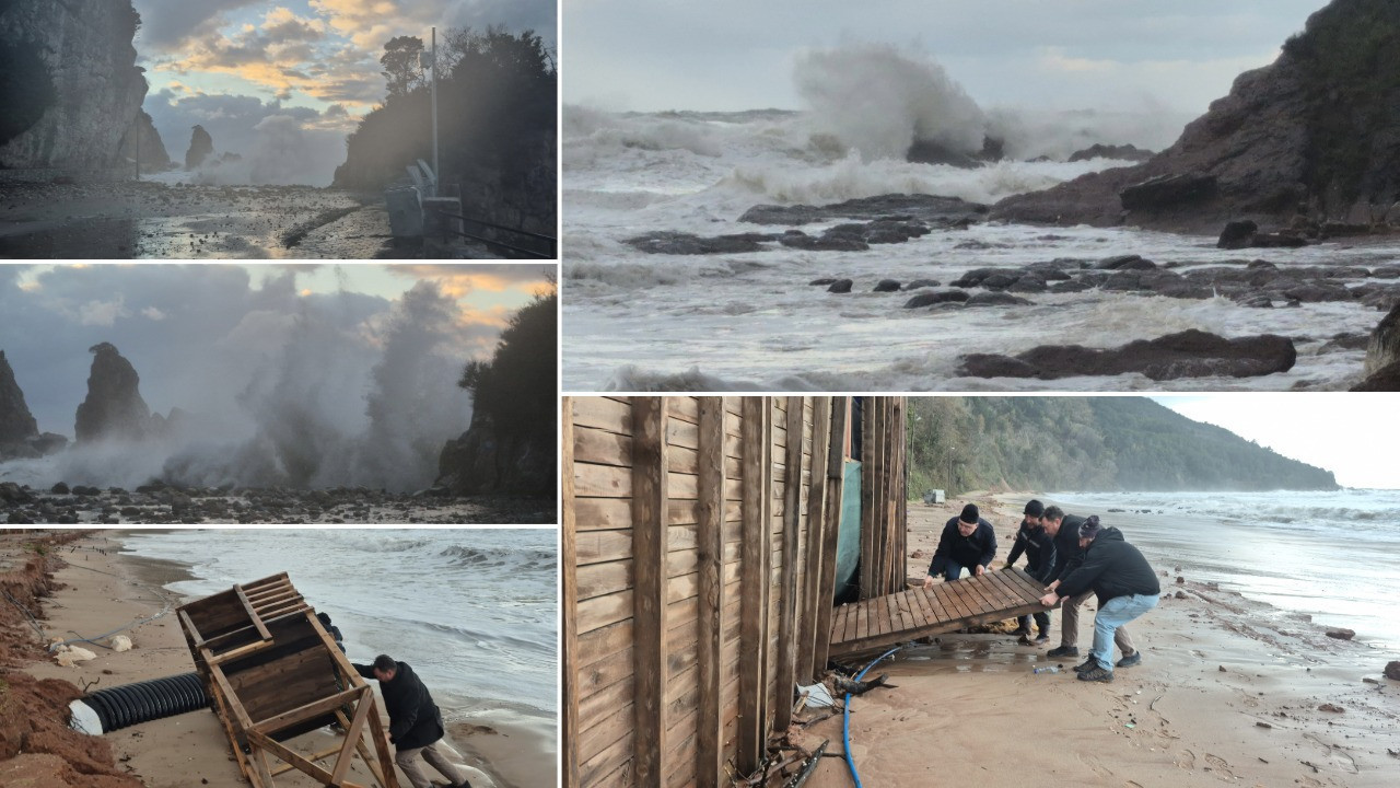 Karadeniz'de korkutan manzara: Dev dalgalar kayalıkları yuttu