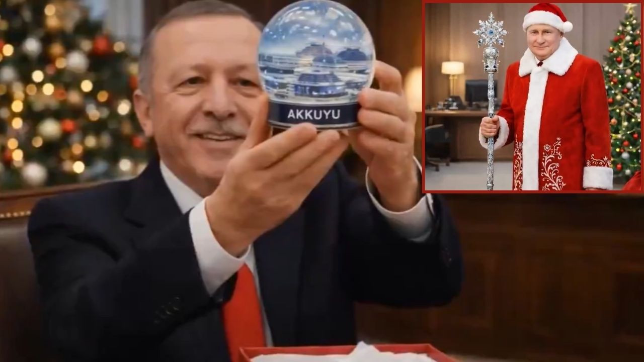 Rusya'dan dikkat çeken Noel videosu: Erdoğan'a Akkuyu küresi, Zelenskiy'e kelepçe