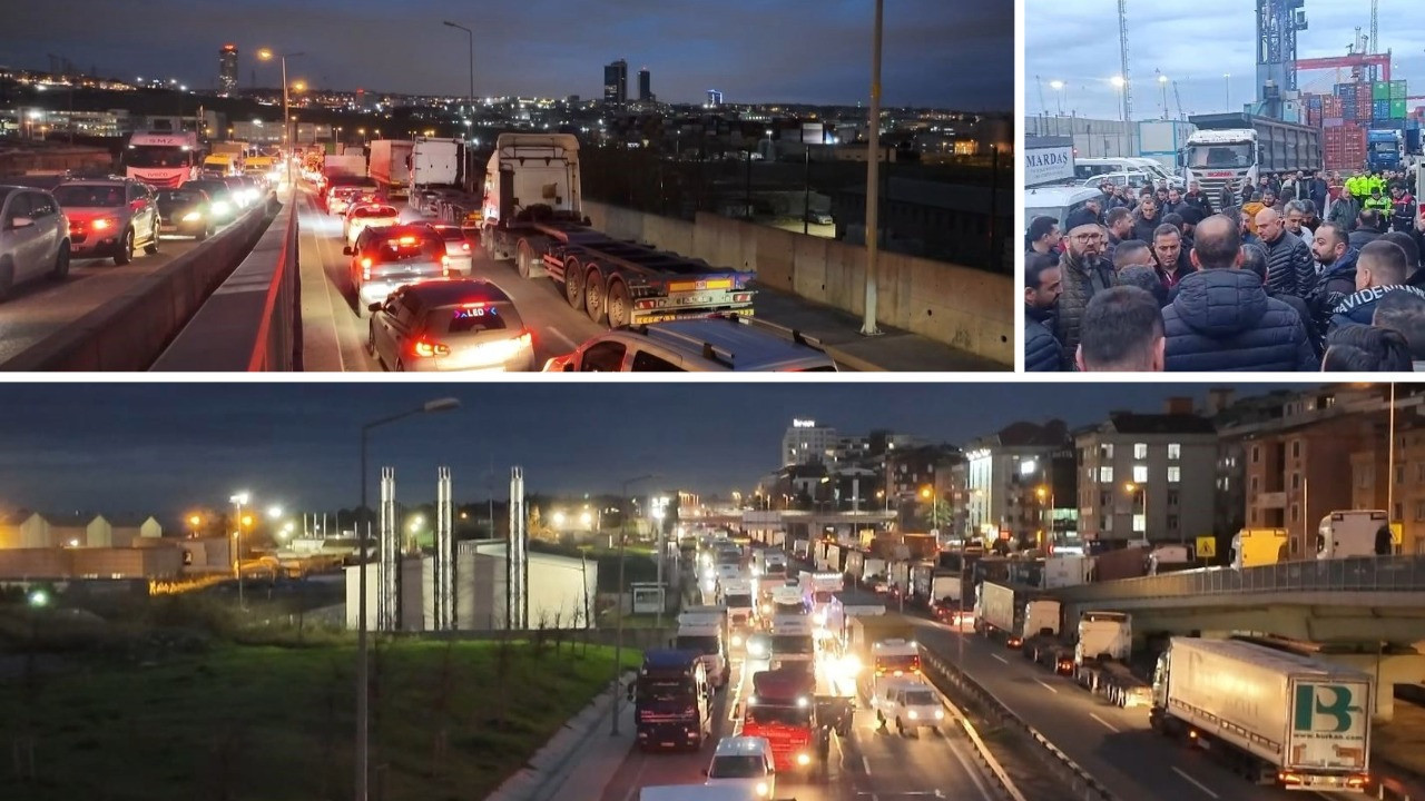 Eylem yapan TIR şoförleri trafiği durma noktasına getirdi