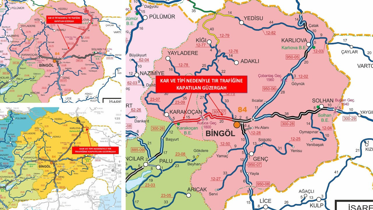 Bingöl’de bazı yollar kar yağışı nedeniyle trafiğine kapatıldı