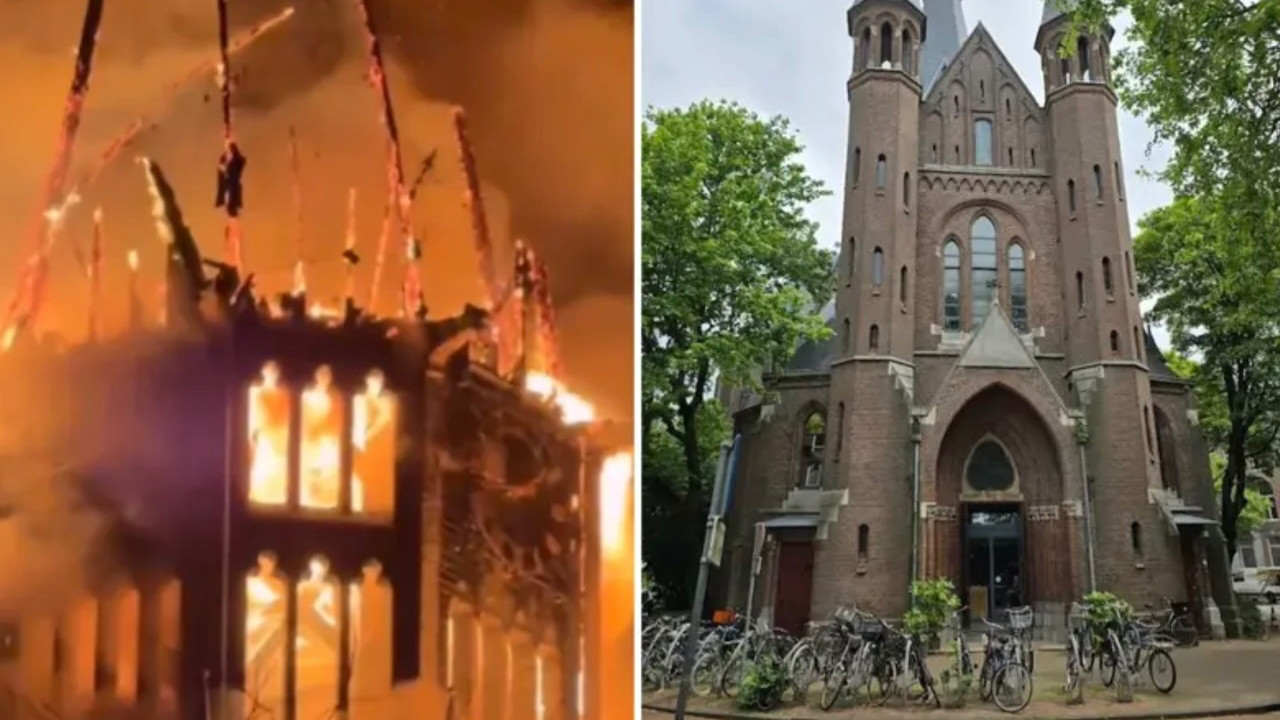 Kilisede yangın çıktı: Saatlerdir alev içinde