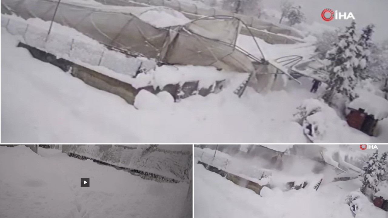 Kar çiftçiyi vurdu, 50 dönüm sera çöktü